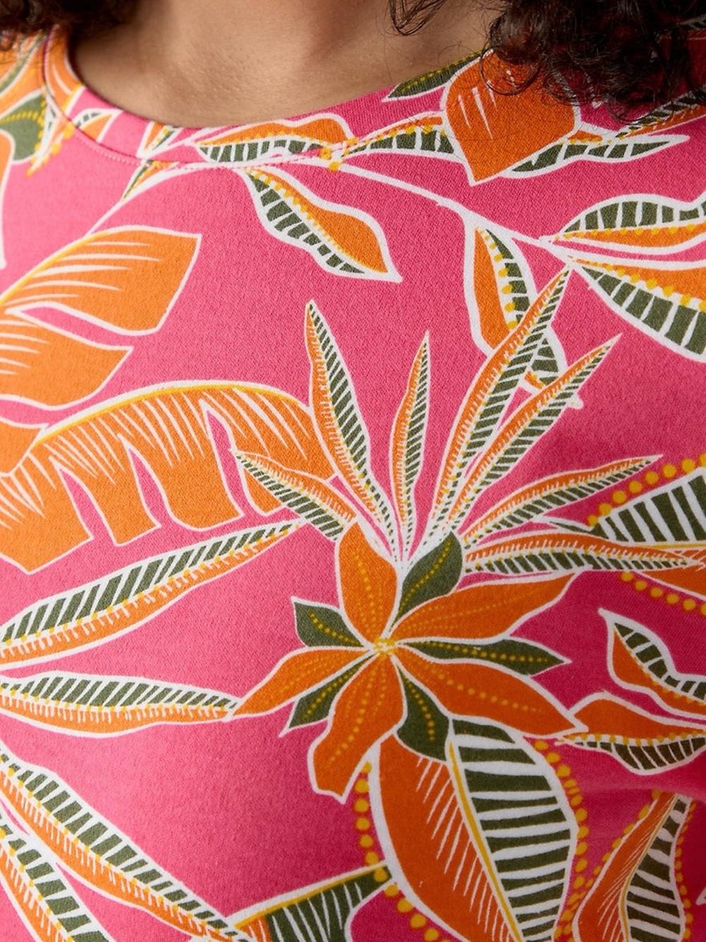 Tropical Pink & Orange Crew Neck Top “Floral Nature” by Kim Rogers Size XL & NWT - Picture 4 of 5